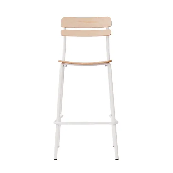 Emma and Oliver Blanchard Bar Stool with Metal Frame and Solid Wood Seat and Back with Antique Finish Antique White {6}