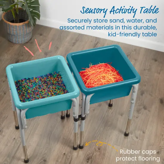 2-Station Sand and Water Adjustable Play Table, Sensory Bins Seafoam/Turquoise {4}