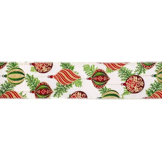 Designer’s Shop WR 63-5183 Holiday Glitter Gold/Red/Green Ornaments Wired edge ribbon 2.5” x 10 yard {5}