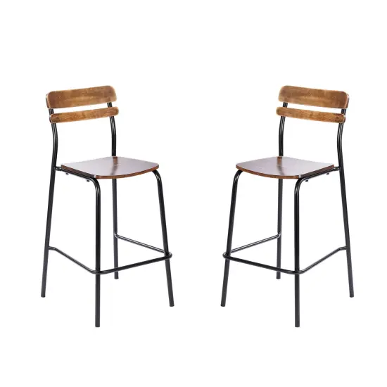 Emma and Oliver Blanchard Set of 2 Bar Stools with Metal Frames and Solid Wood Seats and Backs with Antique Finishes Antique Copper {2}