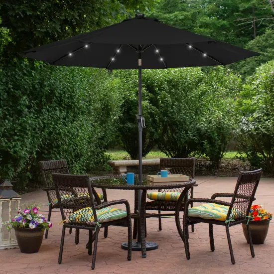 Northlight 9ft Solar Lighted Outdoor Patio Market Umbrella with Hand Crank and Tilt, Black {3}