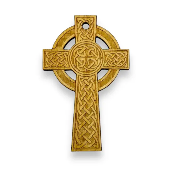 Ornament - Celtic Cross - Raw Wood 2x4in {1}