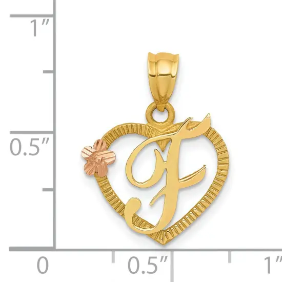 14K Two Tone Gold Initial Letter F Heart Charm Jewelry 22mm x 16mm {5}