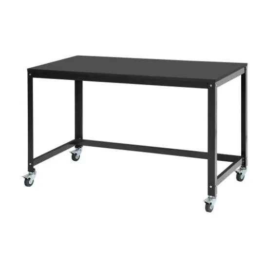 Wood Top Metal Frame Rolling Computer Desk Laptop Table-Black {1}