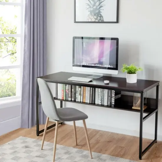 55-Inch Computer Writing Table Workstation with Bookshelf Perfect for Home or Office Espresso {5}