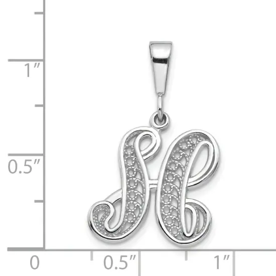 14K White Gold Polished Filigree Initial H Pendant Jewerly 27.8mm x 17.3mm {2}