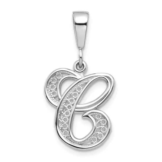 14K White Gold Polished Filigree Initial C Pendant Jewerly 28.4mm x 14.1mm {1}