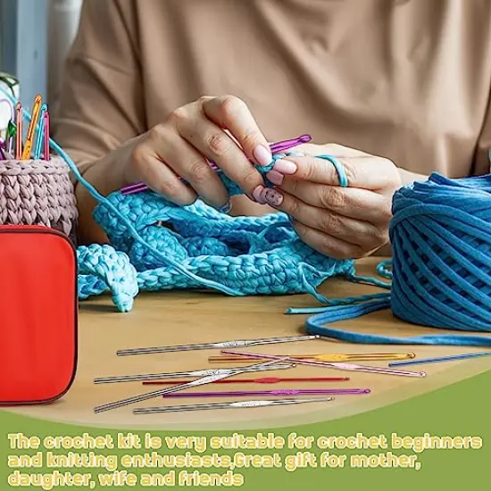 54 Pieces Crochet Needles Set, Crochet Hooks Kit with Storage Case, Ergonomic Knitting Needles Blunt Needles Stitch Marker DIY Hand Knitting Craft Art Tools for Beginners-Pink {4}