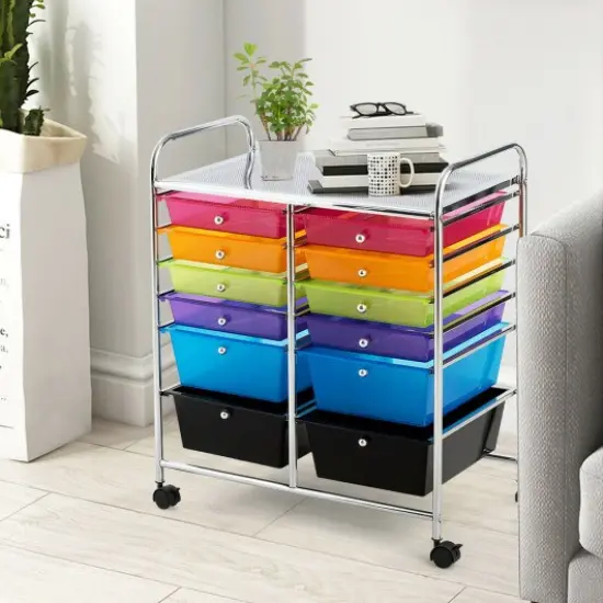 Mobile 12-Drawer Storage Organizer Cart with Ventilated Top Locking Wheels and Sturdy Frame Multi {2}