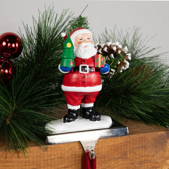 Northlight 6.25" Santa Claus with Tree and Present Christmas Stocking Holder Red {3}