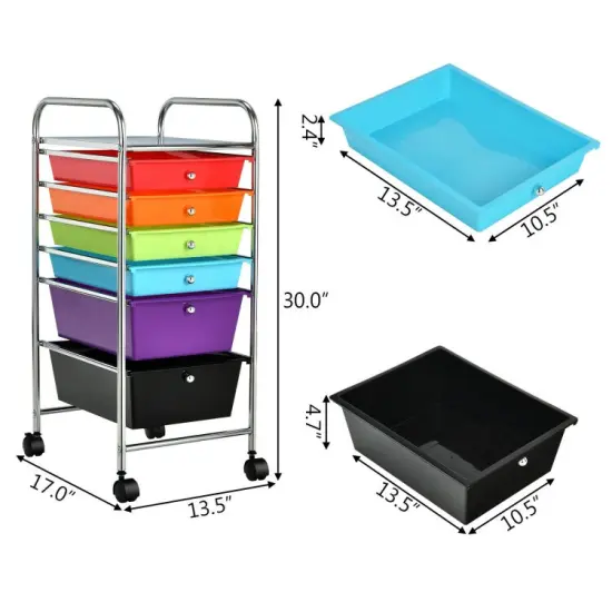 Multi-functional 6 Drawers Rolling Storage Cart Organizer with Four Movable Casters Multicolor {6}