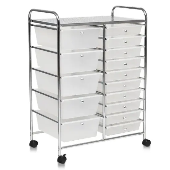 15-Drawers Multi-Use Rolling Storage Organizer Cart with Chrome Finish Steel Frame Perfect for Any Room Gradient Pink {7}