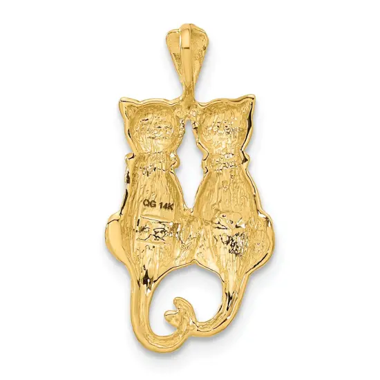14K Yellow Gold Cats Pendant Charm Kitty Jewelry New 0.96"X 0.5" 24.4mm x 12.6mm {3}