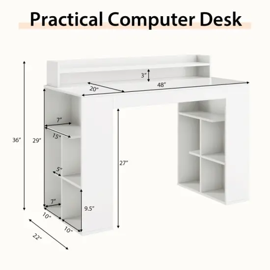 White Office Computer Desk with Dual 3 Tier Bookshelf and Monitor Shelf {4}