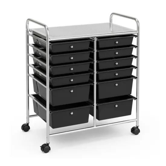 Mobile 12-Drawer Storage Organizer Cart with Ventilated Top Locking Wheels and Sturdy Frame Multi {10}