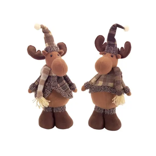 Melrose Set of 6 Moose Wearing Plaid Outfit Plush Figures 16.5" Brown {1}