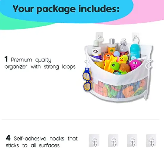 Mesh Bath Toy Holder Organizer &ndash; The Perfect Corner Bathtub Toy Storage & Bathroom or Shower Caddy &ndash; This Multi-use Net Bag Makes Baby Bath Toy Storage Easy &ndash; For Kids & Toddlers {4}