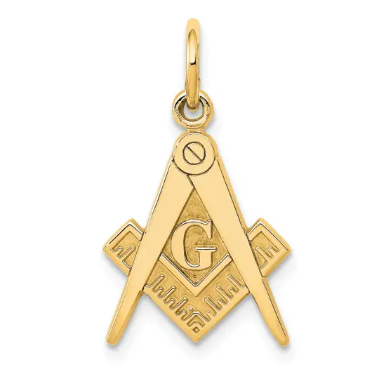 14K Yellow Gold Free Mason Symbol Charm Masonic Pendant Jewerly 20mm x 11mm {1}