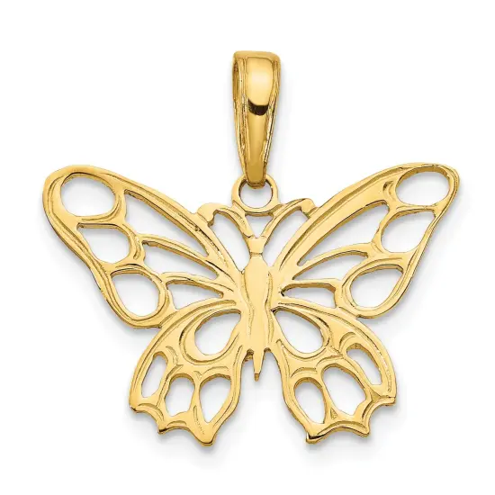 14K Gold Butterfly Cut-Out Pendant Charm Jewelry 17 x 20 mm {1}