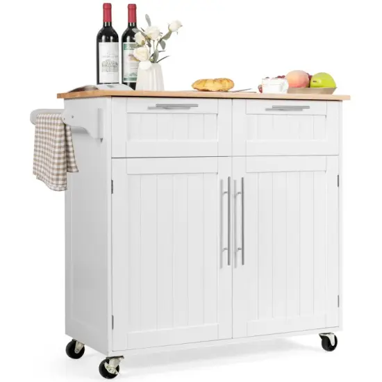 Heavy Duty Rolling Kitchen Cart with Tower Holder and Drawer White {8}