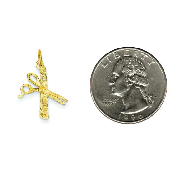14K Gold Comb & Scissors Charm Hair Dresser Pendant 24 X15mm Jewerly 24mm x 15mm {2}