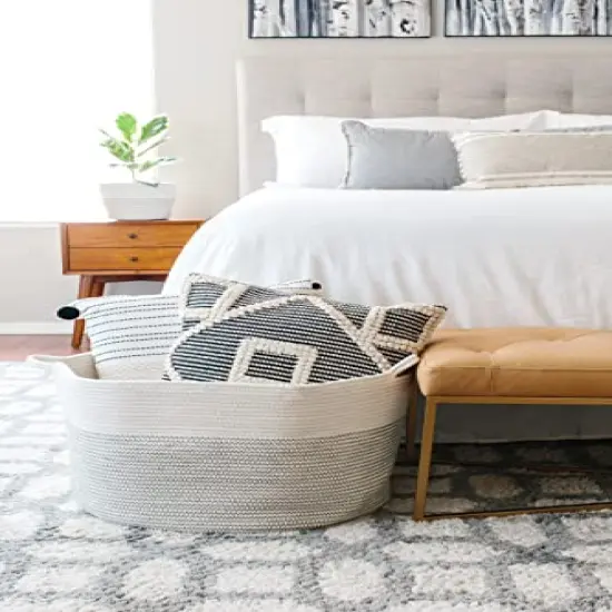 Little Hippo Baskets XXXL Large Cotton Rope 22"x22"x14" Storage Woven Blanket Living Room Toy Basket for Organizing, Kids Organizer {2}