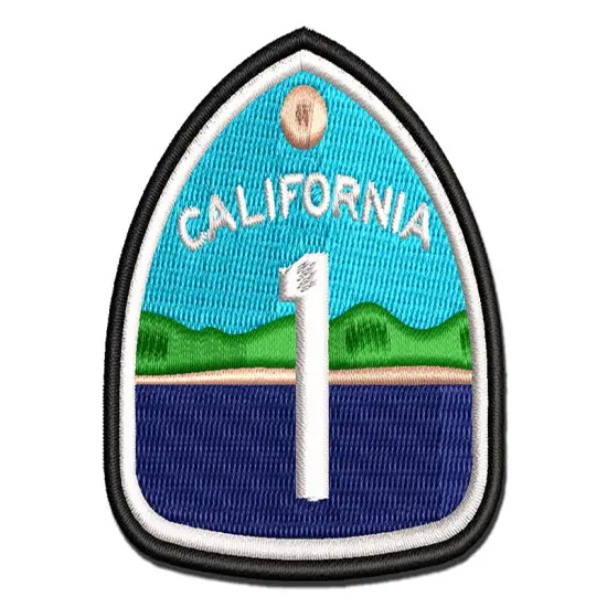 California Highway One Pacific Coast Scenery Sign Multi-Color Embroidered Iron-On or Hook & Loop Patch Applique {1}