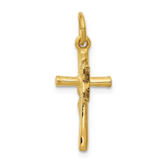 14K Yellow Gold Crucifix Charm Pendant Jewelry 25mm x 11mm {3}