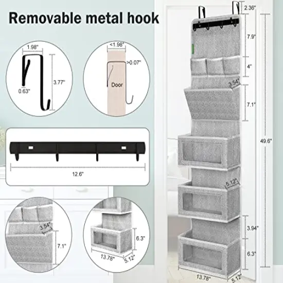 VICTORICH All-IN-ONE Over the Door Organizer, Super Behind the Door Storage Organizer with Door Rack and Large Clear Windows, Wall File Organizer, Hanging Organizer (1 Pack, Silk Printing Grey) {6}