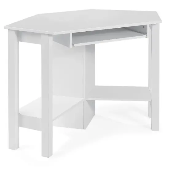 Wooden Study Computer Corner Desk with Drawer and Slide-Out Keyboard Tray White {8}
