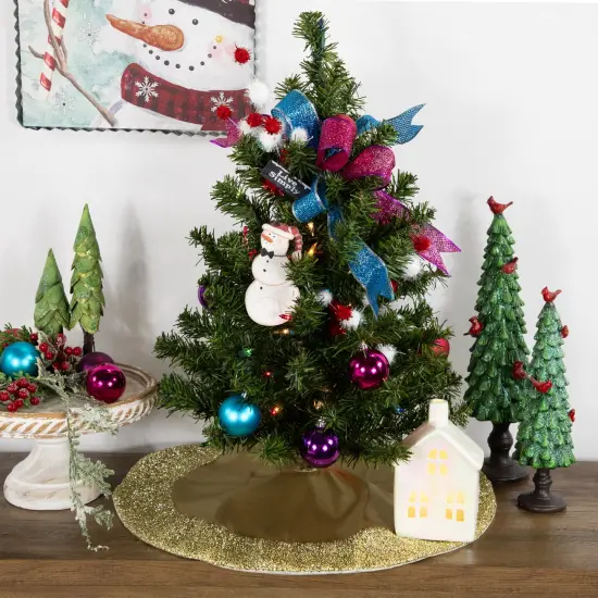 Northlight 20" Gold Mini Christmas Tree Skirt with Tinsel Trim {1}