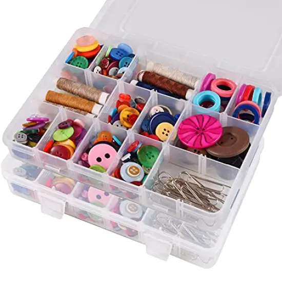 18 Grids Plastic Organizer Box with Dividers, Exptolii Clear Compartment Container Storage for Beads Crafts Jewelry Fishing Tackles, Size 7.9 x 6.2 x 1.2 in {6}