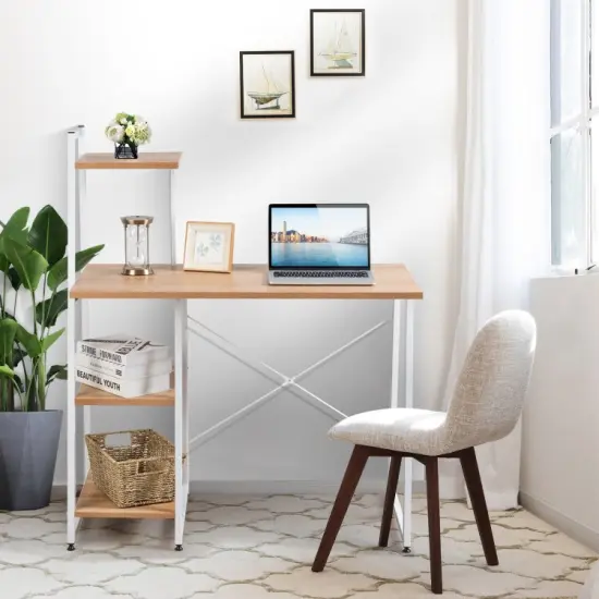 Compact Computer Desk Workstation with 4 Tier Shelves for Home and Office Natural {2}