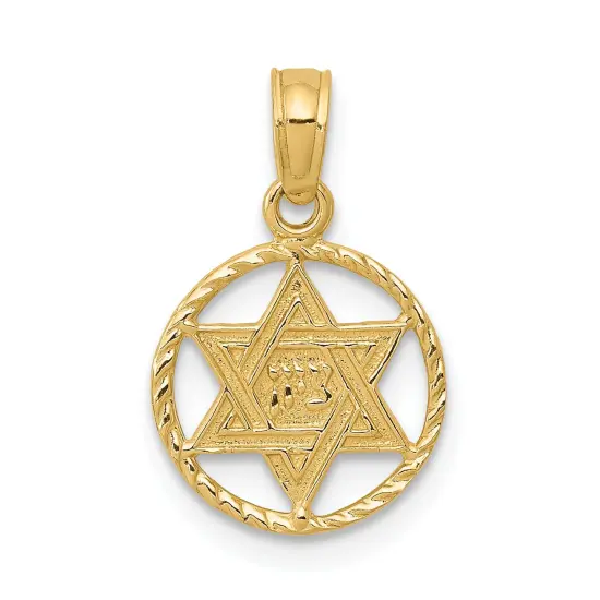 14K Gold Star Of David In Circle Frame Pendant Charm Jewelry 18 x 11 mm {1}
