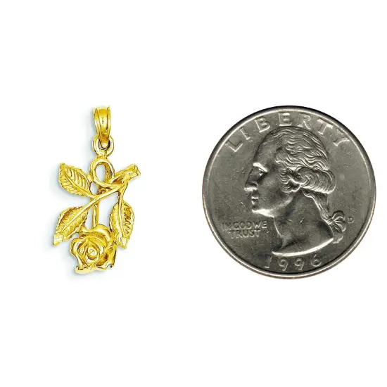 14K Yellow Gold Rose Charm Flower Pendant Jewelry 24mm x 10.5mm {2}