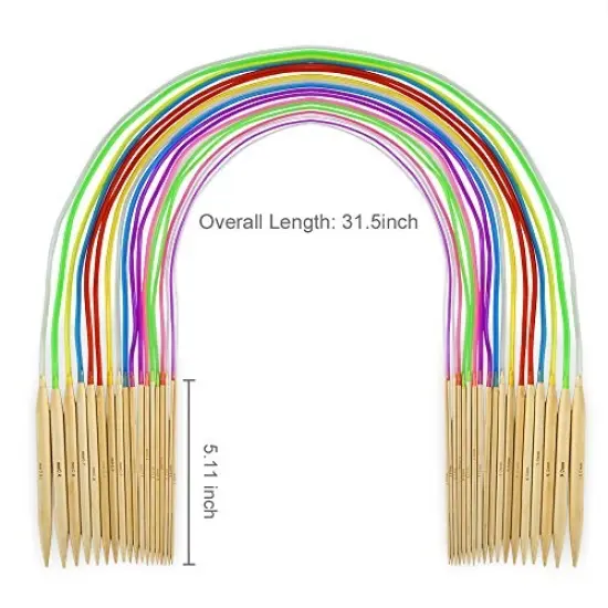 18 Pairs Bamboo Knitting Needles Set, Vancens Circular Wooden Knitting Needles with Colorful Plastic Tube, Small Tools for Weave are Included, 18 Sizes: 2mm - 10mm, 31.5" Length {4}
