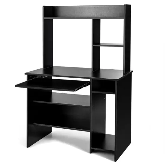 2-in-1 Computer Desk with Open Storage Shelves and Keyboard CPU Stand Black {7}
