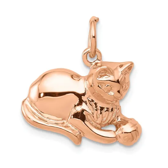 14K Gold Rose Gold Polished Cat Charm Jewelry 18mm x 18mm {1}