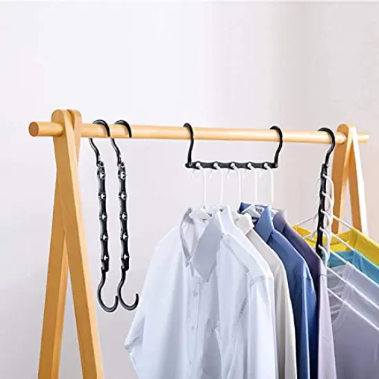 HOUSE DAY Black Magic Space Saving Hangers, Premium Smart Hanger Hooks, Sturdy Cascading Hangers with 5 Holes for Heavy Clothes, Closet Organizers and Storage, College Dorm Room Essentials 10 Pack {3}