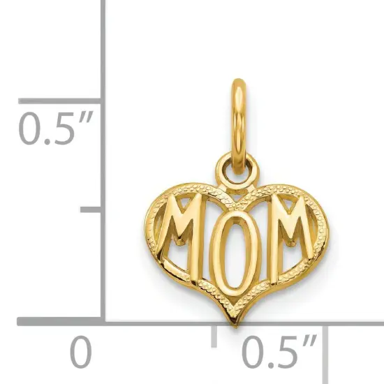14K Gold Mom Heart Charm Mother Mommy Love Pendant Jewerly 15mm x 10mm {2}