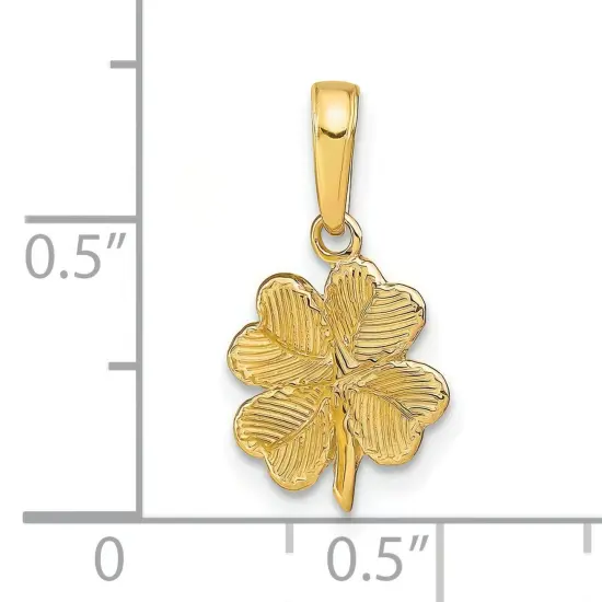 14K Gold Polished & Textured 4-Leaf Clover Pendant Charm Jewelry 13 x 10 mm {2}