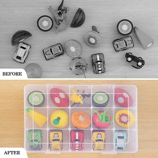 SGHUO 15 Grids Large Clear Plastic Organizer Storage Box Container Craft Storage with Adjustable Dividers for Beads, Art DIY, Crafts, Jewelry, Fishing Tackle with Label Stickers {2}