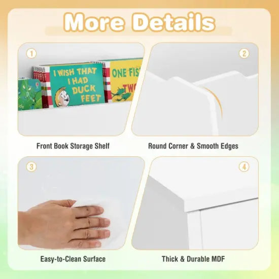 Wooden Mobile Toy Storage Organizer with Bookshelf and Lockable Wheels-White {4}