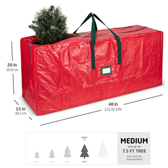 Artificial Christmas Tree Storage Bag - Fits Up to 7.5 Foot Holiday Xmas Disassembled Trees with Durable Reinforced Handles & Dual Zipper - Waterproof Material Protects from Dust, Moisture & Insects (Red) {1}