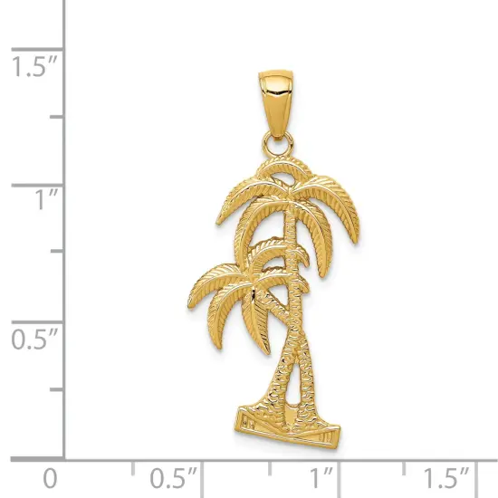 14K Gold Polished & Textured Palm Trees Pendant Charm Jewelry 29 x 16 mm {2}