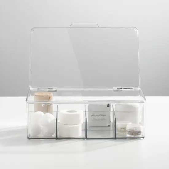 mDesign Plastic Divided First Aid Storage Box Kit, Hinge Lid for Bathroom, Clear {2}