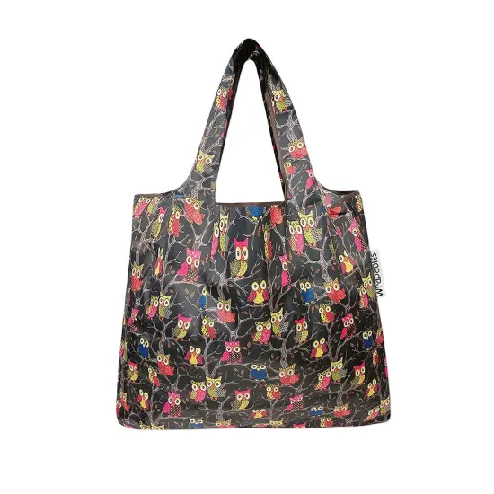 Wrapables Foldable Tote Nylon Reusable Grocery Bag (Set of 2) Owls {2}