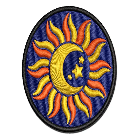 Celestial Sun Moon and Stars Multi-Color Embroidered Iron-On or Hook & Loop Patch Applique {1}