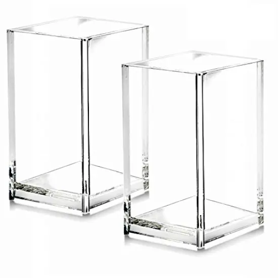 2 Pack Clear Acrylic Pencil Pen Holder Cup,Desk Accessories Holder,Makeup Brush Storage Organizer,Modern Design Desktop Stationery Organizer for Office School Home Supplies,2.6x 2.6x 4 inches {1}