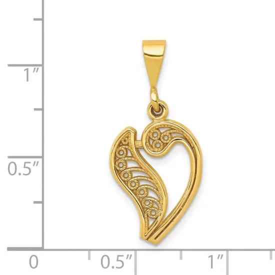 14K Yellow Gold Filigree Initial Letter V Charm Jewelry 28mm x 14mm {2}